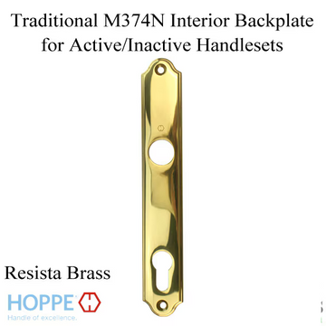 HOPPE TRADITIONAL INTERIOR BACKPLATE M374N FOR ACTIVE/INACTIVE HANDLESETS - RESISTA BRASS